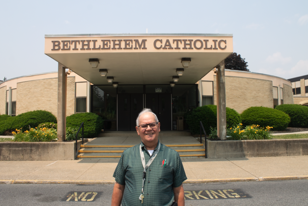 Ray Boris stands outside Bethlehem Catholic High School